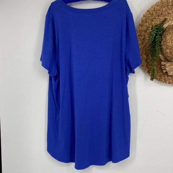 Soft Surroundings Isabel  V-Neck Tee Shirt Tunic Top Side Slits Pima Cotton Blue - Picture 6 of 8